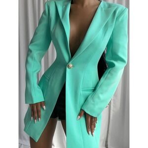 ZCRAVE Kajene Blazer Dress Turquoise Gold Button Oversized Double Breasted Mint